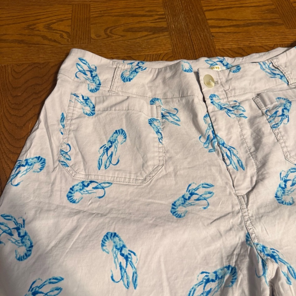 Maeve Anthropologie Colette Cropped Wide Leg Ivory Pants Blue Lobster Print 16W - Picture 8 of 15